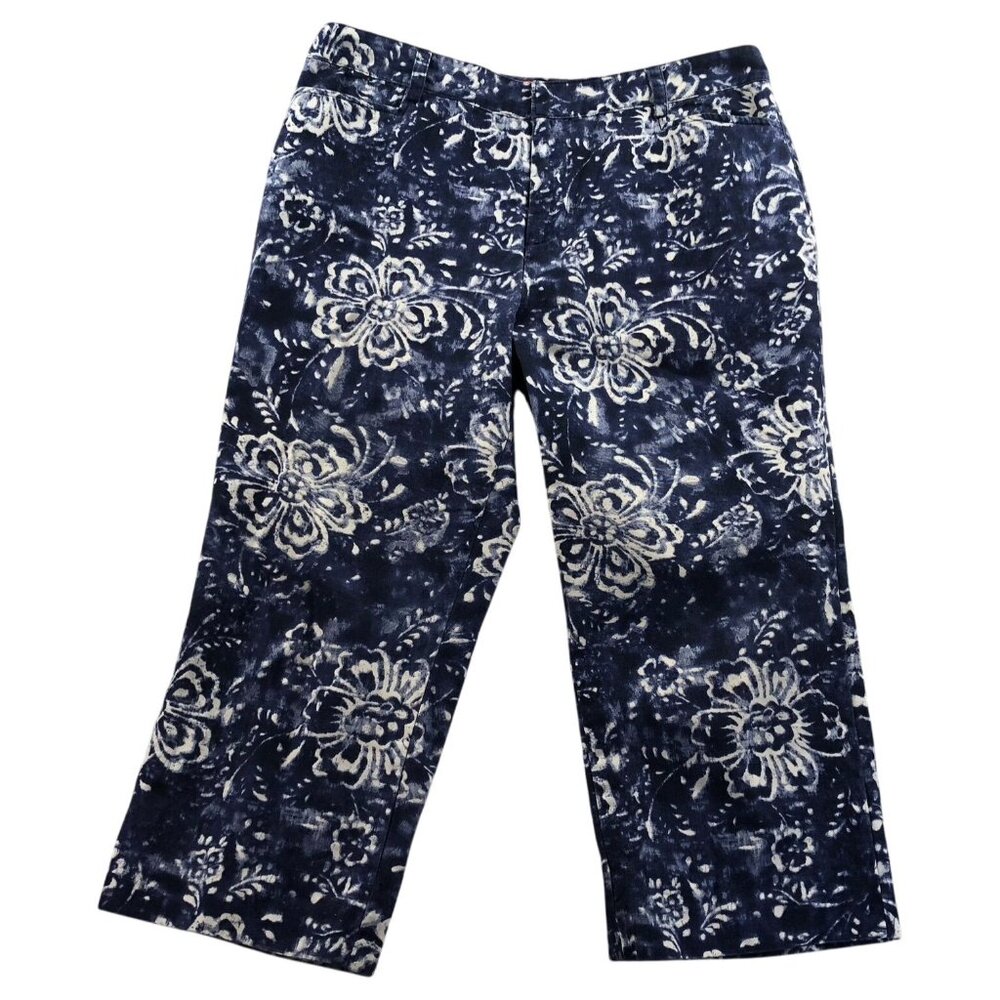 Chaps Denim Womens Capri Jeans Size 10 Floral Batik Indigo Blue Boho Chic Casual